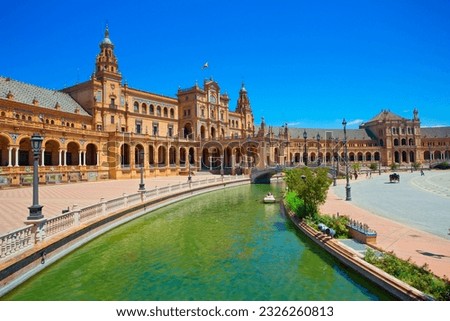 Panoramic view of Plaza de Espana in Seville, Andalusia, Spain 