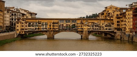 Panoramic View of Ponte Vecchio Bridge over Arno River, Florence, Italy