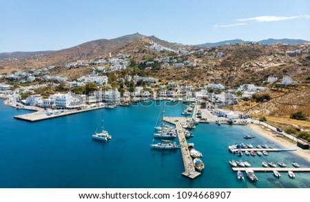 Panoramic view of Port of Ios Island, Cyclades, Greece. View from above