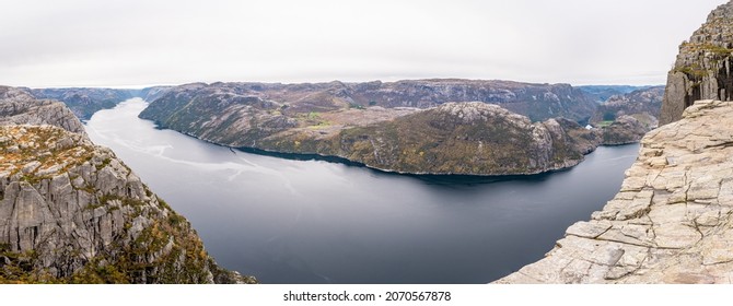 Panoramic View From The Preikestolen Rock. 