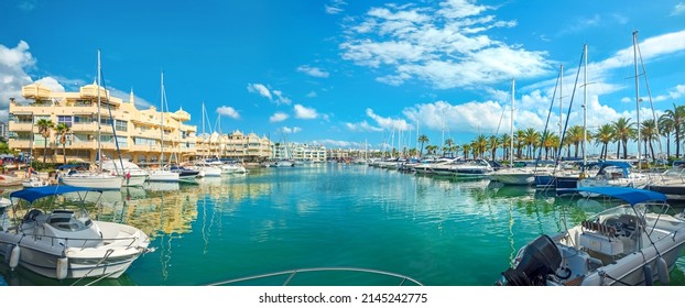 Panoramic view of Puerto Marina in Benalmadena. Costa del Sol, Malaga province, Andalusia, Spain - Shutterstock ID 2145242775