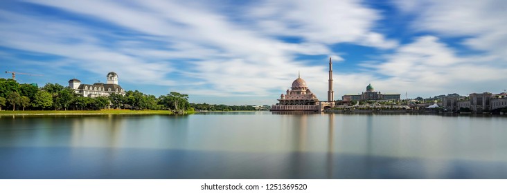 panoramic view of putra mosque with slowshutter technic.