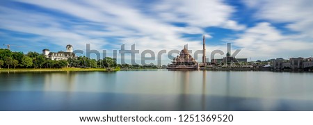 panoramic view of putra mosque with slowshutter technic.