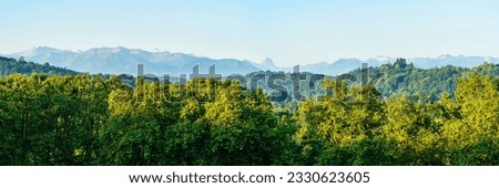 Panoramic view of the Pyrenees mountain range of the city of Pau France.