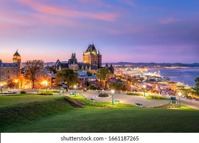 Panoramic view of Quebec City skyline with  Saint Lawrence river in  Canada