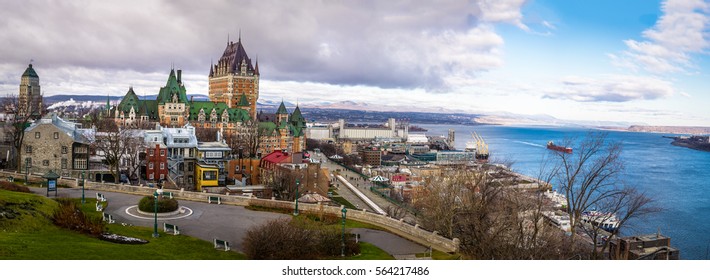 Panoramic view of Quebec City skyline with Chateau Frontenac and Saint Lawrence river - Quebec City, Quebec, Canada