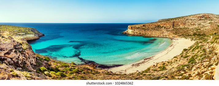 A Panoramic View Of The Rabbit Beach, Lampedusa. 