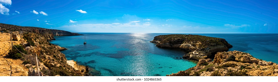 A Panoramic View Of The Rabbit Beach, Lampedusa. 