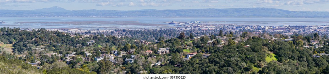 Panoramic view of Redwood City and San Carlos, Silicon Valley, San Francisco bay, California