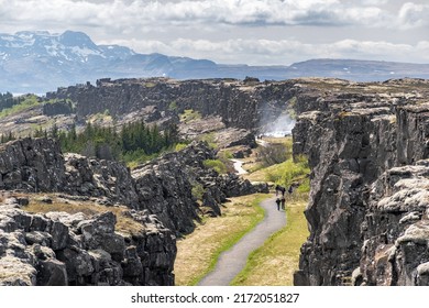 Panoramic view of the rift valley at the Thingvellir national park in Iceland