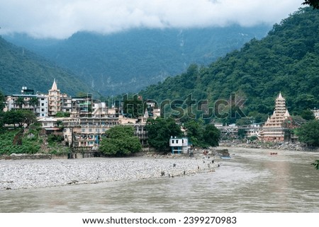 panoramic view of rishikesh river bank, india