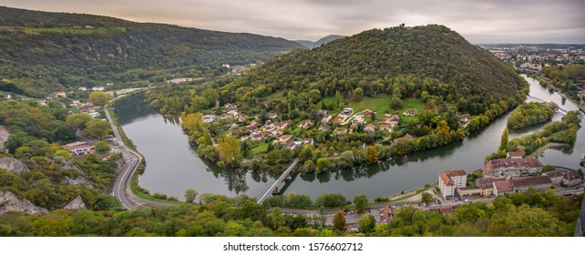 Panoramic view of the river Adige from the Citadel of Besancon in Bourgogne Franche-Comte region in France.