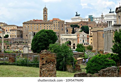 Panoramic view of the Roman Forum in Rome