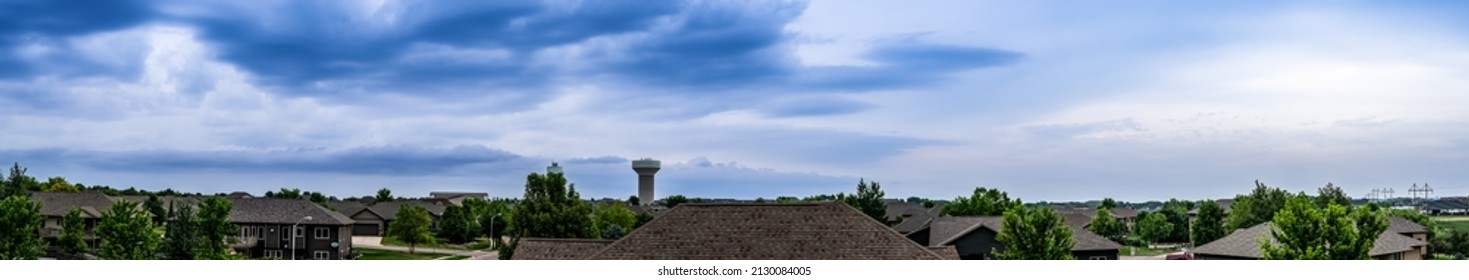 Panoramic View From The Rooftop Showing Skyline Of A Midwest American Suburb