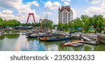 Panoramic view of Rotterdam city with Old Harbor.