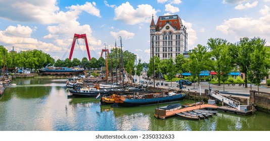 Panoramic view of Rotterdam city with Old Harbor.