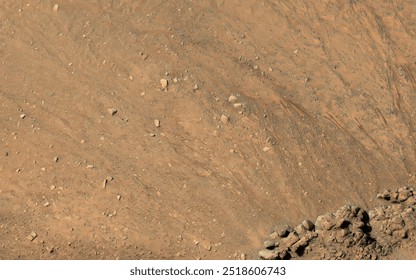 A panoramic view of a rugged landscape featuring a Makhtesh, a unique geological formation with steep slopes and exposed bedrock. The scene showcases a mi. Elements of this image furnished by NASA