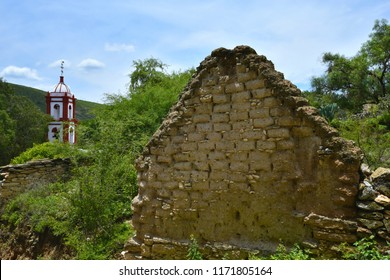 Panoramic View Of A  Rural Catholic Church Steeples With The Stone Walls Surroundings, In Armadillo De Los Infante, San Luis Potosí Mexico. 