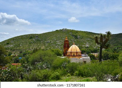 Panoramic View Of A Rural Catholic Church Steeples Dome In Armadillo De Los Infante, San Luis Potosí Mexico. 