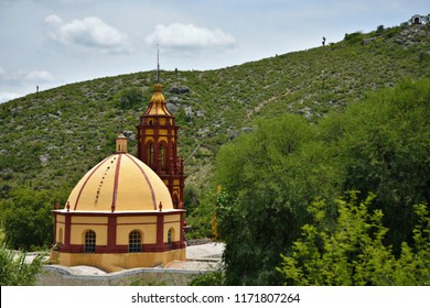 Panoramic View Of A Rural Catholic Church Steeples Dome In Armadillo De Los Infante, San Luis Potosí Mexico. 