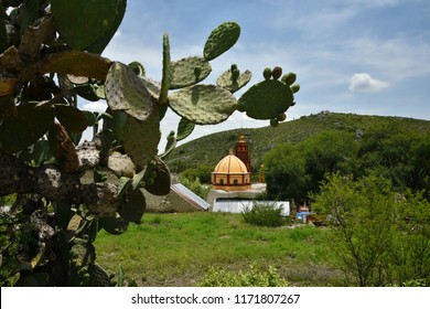 Panoramic View Of A Rural Catholic Church Steeples Dome In Armadillo De Los Infante, San Luis Potosí Mexico. 