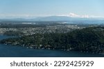 Panoramic view of Saanich inlet and villages in  North Saanich with Mount Baker in the background