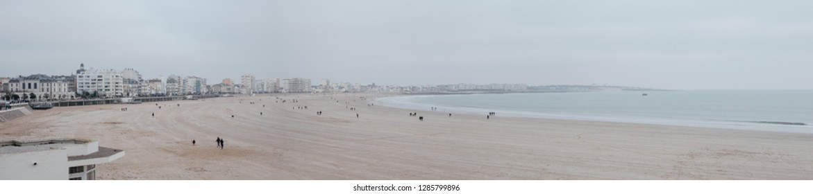 Panoramic View Of The Sable D'Olonnes Beach In Winter. Vendée, France