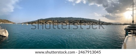 Panoramic view from sailing boat in Greece