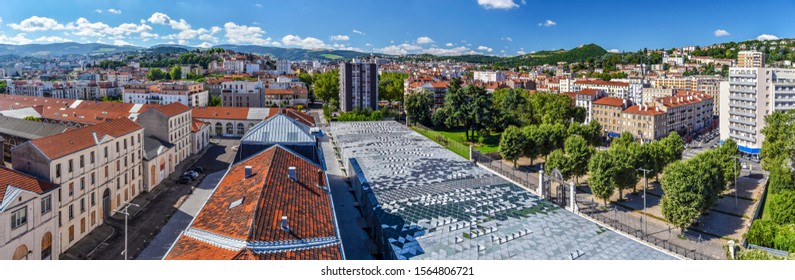 Panoramic View Of Saint Etienne Cityscape As Seen From The Tower Of Cite Du Design In Downtown Direction. Buildings Of Higher School Of Art And Design Are At Foreground. The Montaud Hill Is At Right 