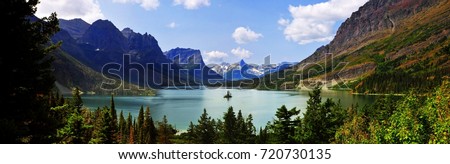 Panoramic view of Saint Mary Lake, west glacier 'going to sun road', Montana, USA








