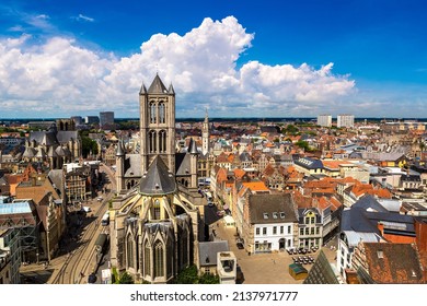 Panoramic view with Saint Nicholas Church in Gent in a beautiful summer day, Belgium - Shutterstock ID 2137971777
