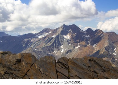 Panoramic View Of Saldurspitze And Lagaunspitze Situated At The End Of Val Senales (Schnalstal/South Tyrol) In The ötztal Alps