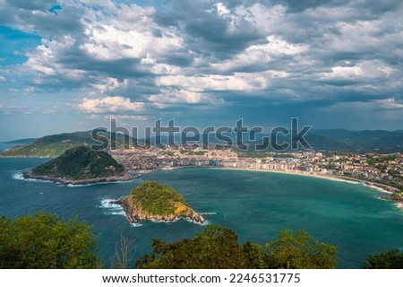 Panoramic view of San Sebastiàn - Donostia from Monte Igueldo during a cloudy day, Spain