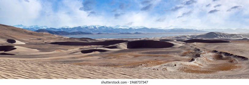 Panoramic View Of Sand Dunes In Ngari Prefecture, Western Tibet, China