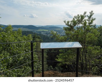 Panoramic view from sandstone rock viewpoint Ponorka, submarine at the top of 3 sandstone towers near Ceska Kamenice town. Summer landscape in Lusatian Mountains, green hills,oak and pine tree forest. - Powered by Shutterstock