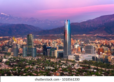 Panoramic View Of Santiago De Chile With The Andes Mountain Range In The Back