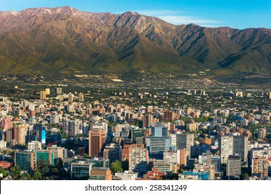 Panoramic View Of Santiago De Chile And Los Andes Mountain Range
