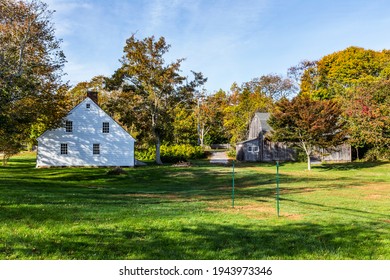 panoramic view of scenic typical houses in the small village of Amargansett in the Hamptons.