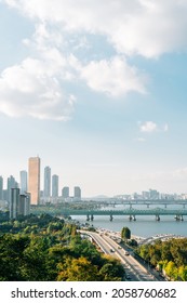 Panoramic View Of Seoul City And Han River Park In Korea