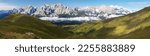 panoramic view of the Sexten dolomites mountains or Dolomiti di Sesto from Carnian Alps mountains, Italy