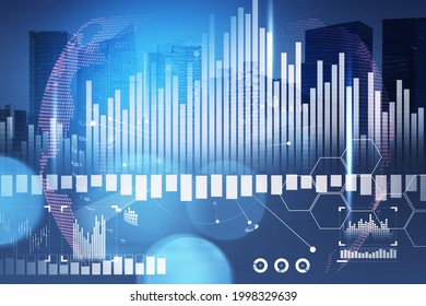 Panoramic view of Singapore financial city center. Financial bar charts and digital interface on foreground with globe hologram. Concept of Asian stock markets - Powered by Shutterstock