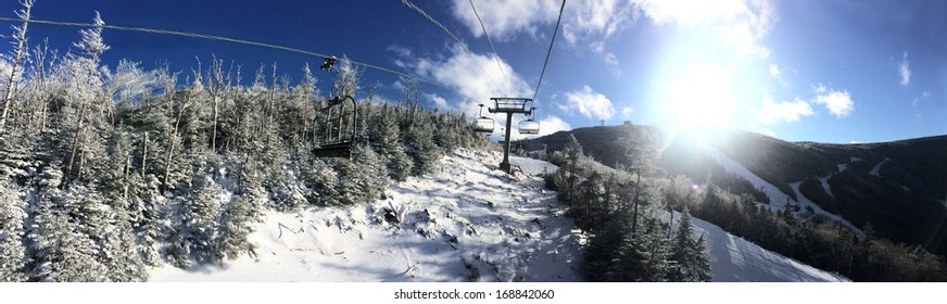 Panoramic View To Ski Slopes At Cannon Mountain In NH