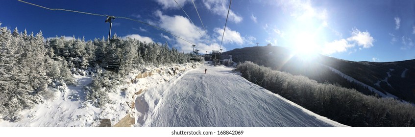 Panoramic View To Ski Slopes At Cannon Mountain In NH