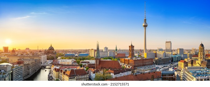 panoramic view at the skyline of berlin during sunset, germany