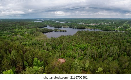 A Panoramic View Of The Small Town Of Temagami, Ontario, And The Surrounding Area Taken From Atop The Town's Fire Tower In The White Bear Forest.