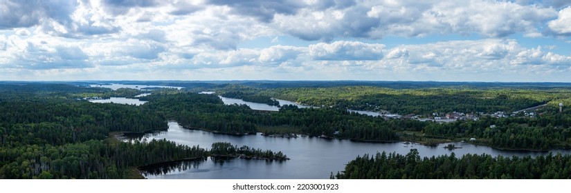 A Panoramic View Of The Small Town Of Temagami, Ontario, And The Surrounding Area Taken From Atop The Town's Fire Tower In The White Bear Forest.