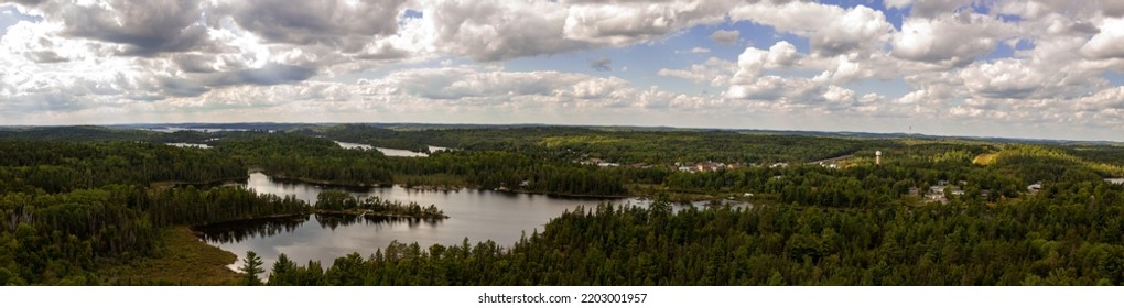 A Panoramic View Of The Small Town Of Temagami, Ontario, And The Surrounding Area Taken From Atop The Town's Fire Tower In The White Bear Forest.