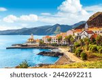 Panoramic view of the small village of Canical, near Ponta de Sao Lourenco. Madeira Island, Portugal