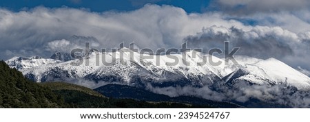Panoramic view of of snowy Mount Olympus, the highest mountain of Greece, home of the ancient Greek gods