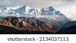 Panoramic view of the snowy mountains in Upper Mustang, Annapurna Nature Reserve, trekking route, Nepal